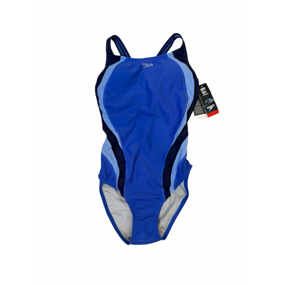 Speedo Womens Blue Colorblock HydroBra Racing Cut One Piece Swimsuit Size 8 NEW - Picture 14 of 14